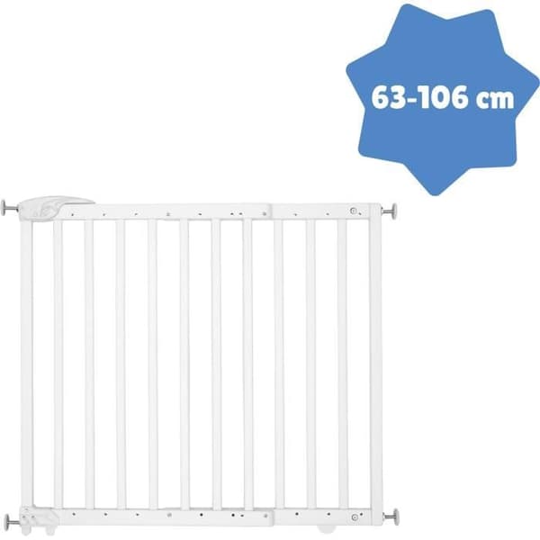 Badabulle Deco Pop säkerhetsbarriär - Expanderbar barriär för öppningar från 63 till 106 cm - Skruvfäste, Vit