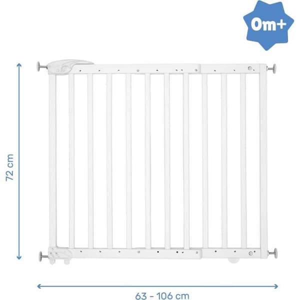 Badabulle Deco Pop säkerhetsbarriär - Expanderbar barriär för öppningar från 63 till 106 cm - Skruvfäste, Vit