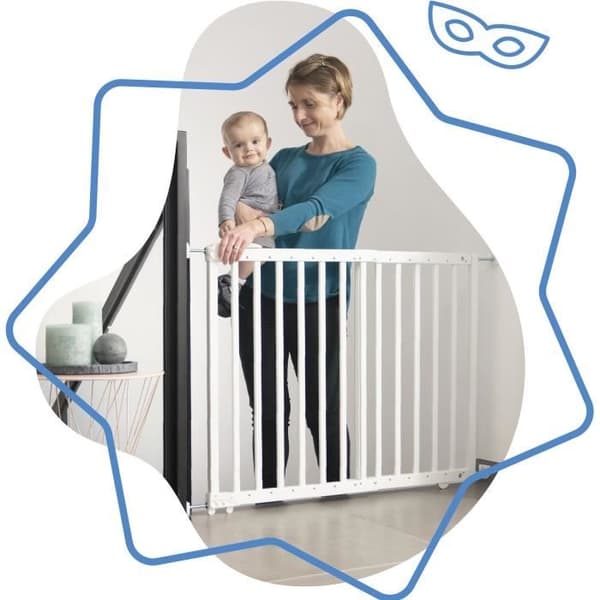 Badabulle Deco Pop säkerhetsbarriär - Expanderbar barriär för öppningar från 63 till 106 cm - Skruvfäste, Vit