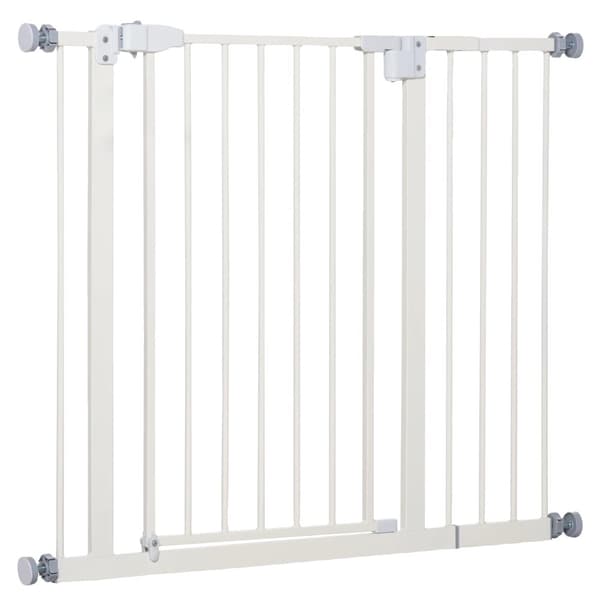 Säkerhetsbarriär, Justerbar Bredd 74-97,5 cm, Låsbar Dörr, Självständigt Stängningssystem,Vit