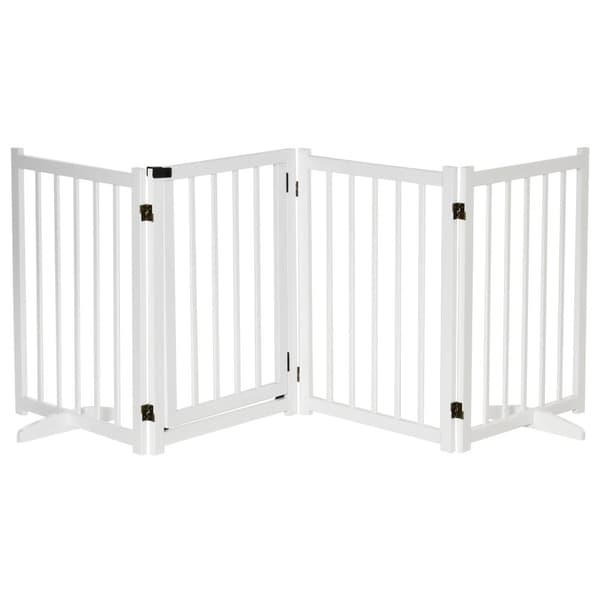 Hundbarriär, 4-paneler, Fällbar design, Trämaterial,VIT, 237.5x36x80 cm