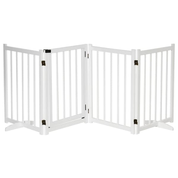Hundbarriär, 4-paneler, Fällbar design, Trämaterial,VIT, 237.5x36x80 cm