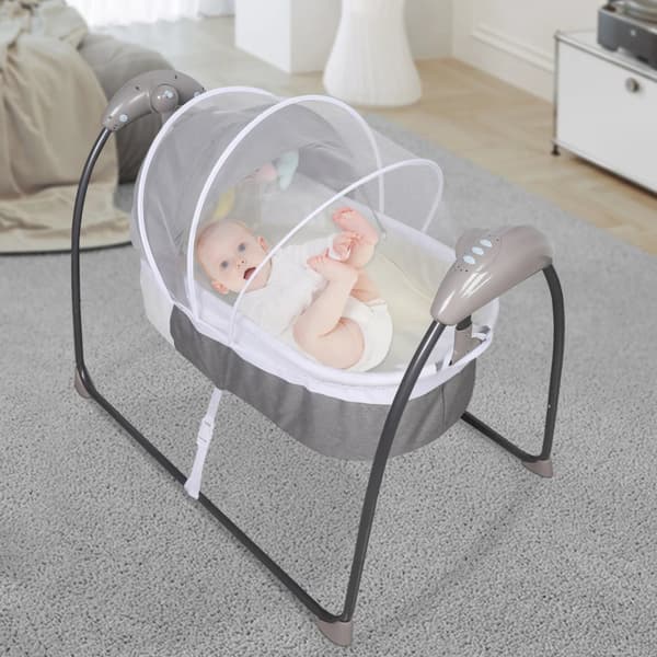 Baby Electric Shaking Bed, Ledningsbaseret Gyngestol med 3 Hastighedsindstillinger,grå