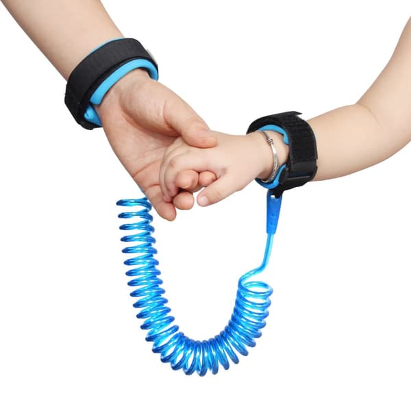 Anti-tab sikkerhedsarmbånd, 1,5 m spiral snor, komfortable velcro remme,Blå