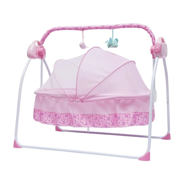 Elektrisk Spädbarnssäng Gunga, 5 Växlar Justerbar Gungfart, 25 kg Belastningskapacitet, Tidsinställningsfunktion,Rosa