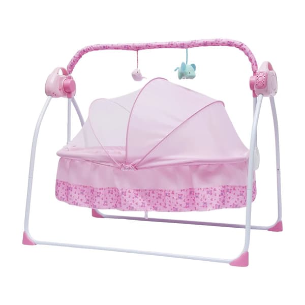 Elektrisk Spädbarnssäng Gunga, 5 Växlar Justerbar Gungfart, 25 kg Belastningskapacitet, Tidsinställningsfunktion,Rosa