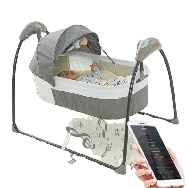 Baby Electric Shaking Bed, 3-hastigheds gynge, fjernbetjening, 10 kg kapacitet,GRÅ