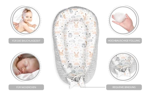Varm bo bebis 90x50 cm - gosebo nyfödd bo vinter / höst kokong baby nest uggla grå