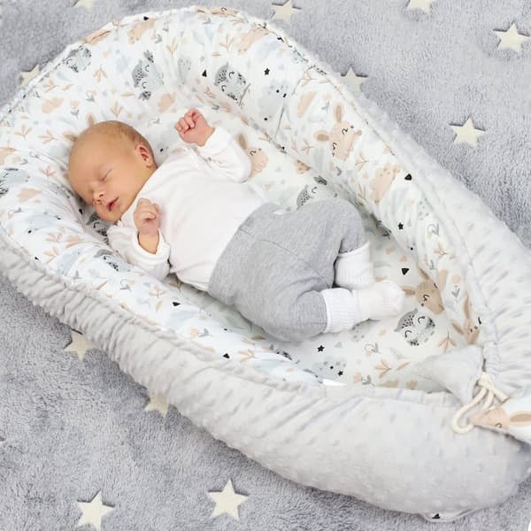 Varm bo bebis 90x50 cm - gosebo nyfödd bo vinter / höst kokong baby nest uggla grå