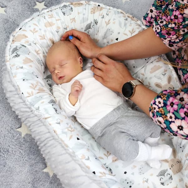 Varm bo bebis 90x50 cm - gosebo nyfödd bo vinter / höst kokong baby nest uggla grå