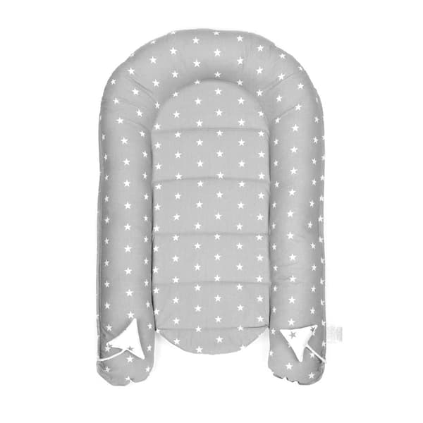 Babynest cocoon newborn 90 x 50 cm - håndlavet krammerede babynest lavet af bomuldsstjerner grå-hvid