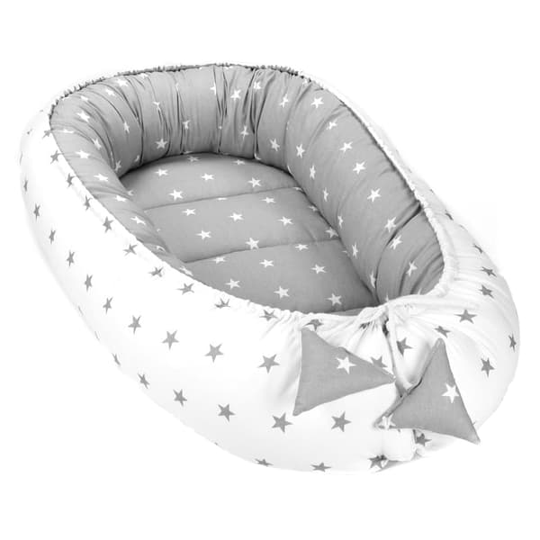 Babynest cocoon newborn 90 x 50 cm - håndlavet krammerede babynest lavet af bomuldsstjerner grå-hvid