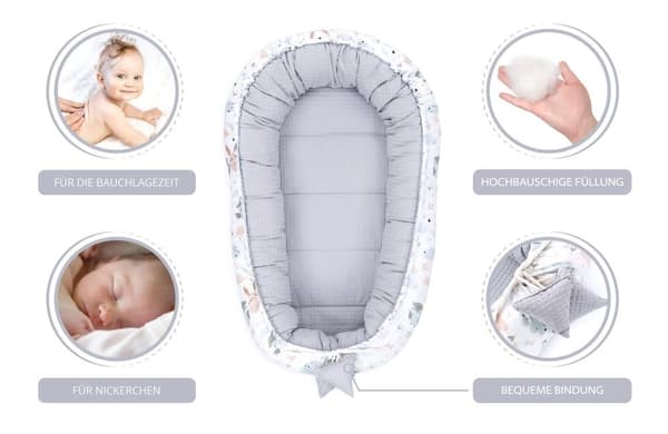 Babynest vastasyntyneen vauvan puskuri 90x50 cm - cocoon Käsintehty kaksipuolinen puuvillavohveli babynest kanin harmaalla
