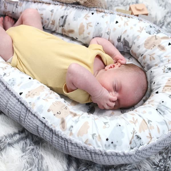 Babynest vastasyntyneen vauvan puskuri 90x50 cm - cocoon Käsintehty kaksipuolinen puuvillavohveli babynest kanin harmaalla