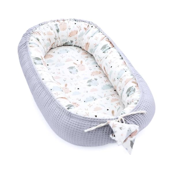 Babynest vastasyntyneen vauvan puskuri 90x50 cm - cocoon Käsintehty kaksipuolinen puuvillavohveli babynest kanin harmaalla