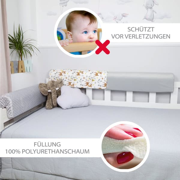 Sängyn reunasuoja lasten sänkyyn 90 cm - Sängyn rungon suoja Reunasuojaus lastensänky vaaleanharmaa sametti