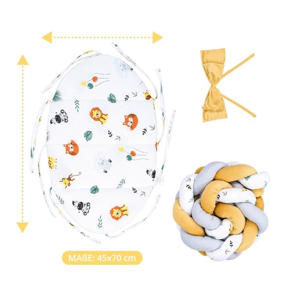 Babynest nyfödd babynest - sammetsmysbo med flätkudde demonterbart set tvåsidig babynest babysäng 75X45, safari