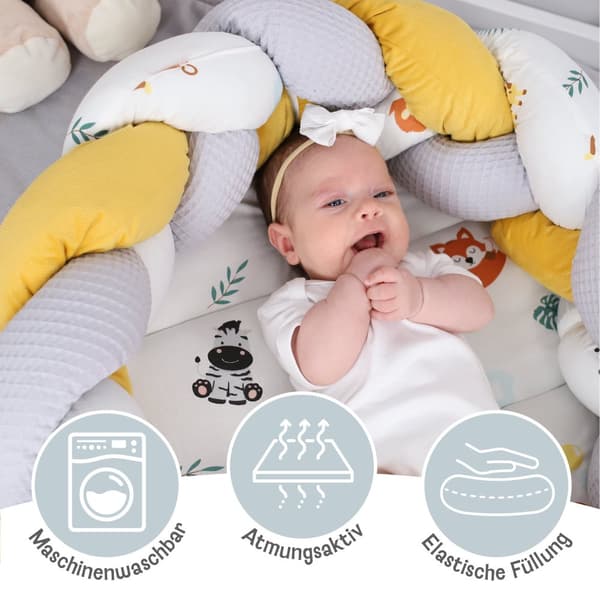 Babynest nyfödd babynest - sammetsmysbo med flätkudde demonterbart set tvåsidig babynest babysäng 75X45, safari