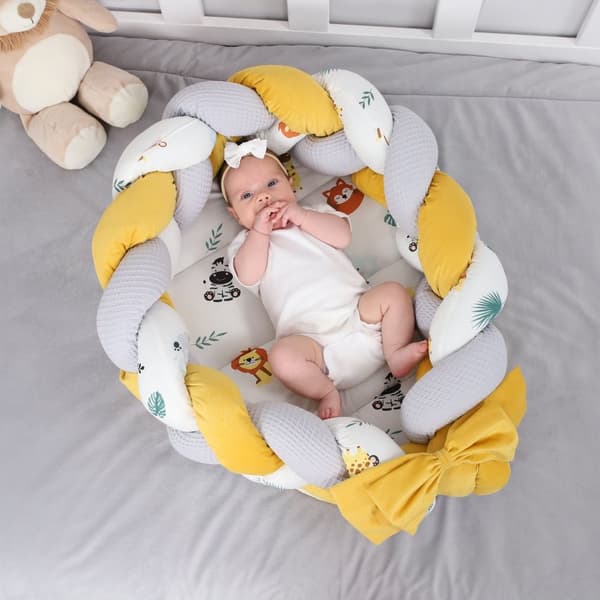 Babynest nyfödd babynest - sammetsmysbo med flätkudde demonterbart set tvåsidig babynest babysäng 75X45, safari