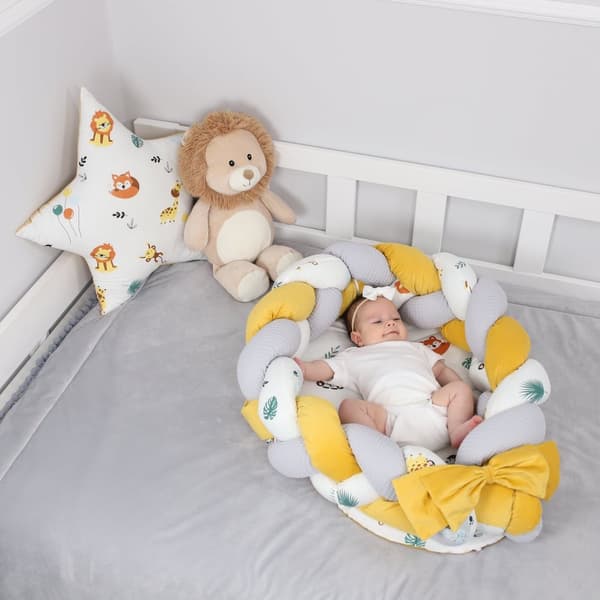 Babynest nyfödd babynest - sammetsmysbo med flätkudde demonterbart set tvåsidig babynest babysäng 75X45, safari