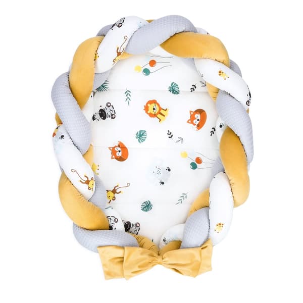 Babynest nyfödd babynest - sammetsmysbo med flätkudde demonterbart set tvåsidig babynest babysäng 75X45, safari