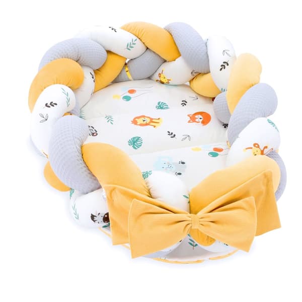 Babynest nyfödd babynest - sammetsmysbo med flätkudde demonterbart set tvåsidig babynest babysäng 75X45, safari