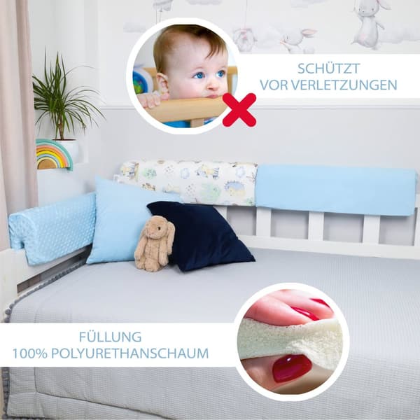 Sängyn reunasuojaus lasten sänkyihin 90 cm - vaihtopeitesuoja sängynrungon reunasuojaukseen lasten vauvansänky sametti vaaleansininen