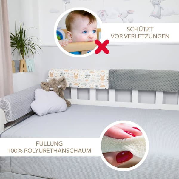 Sängyn reunasuojaus lasten sänkyihin 90 cm - vaihtopäällisen suoja sängynrungon reunasuojaukseen lastensänkyyn puuvillapöllöt