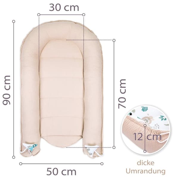 Babynest newborn baby bumper 90x50 cm - kokong Handgjord dubbelsidig bomullsvåffla med babynest Africa beige