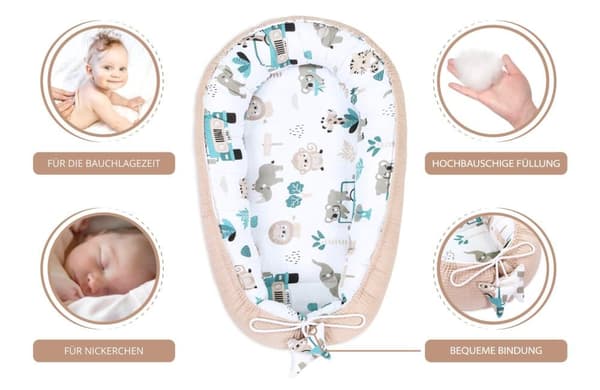 Babynest newborn baby bumper 90x50 cm - kokong Handgjord dubbelsidig bomullsvåffla med babynest Africa beige