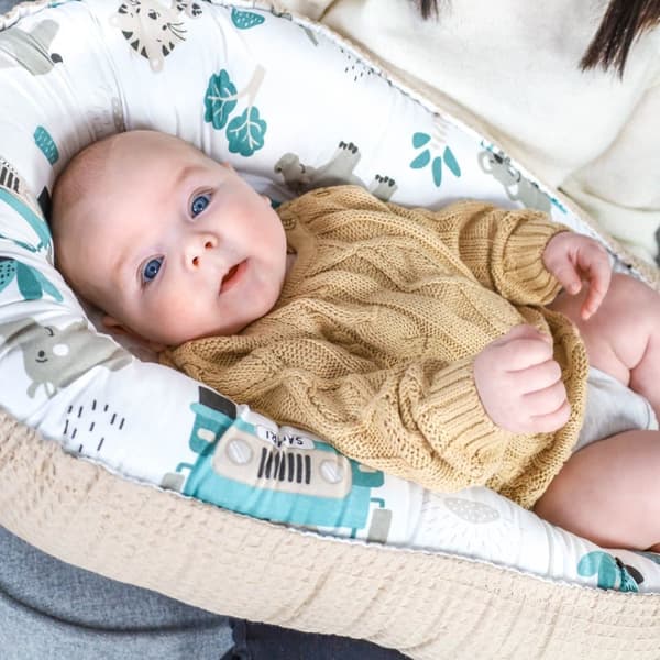 Babynest newborn baby bumper 90x50 cm - kokong Handgjord dubbelsidig bomullsvåffla med babynest Africa beige