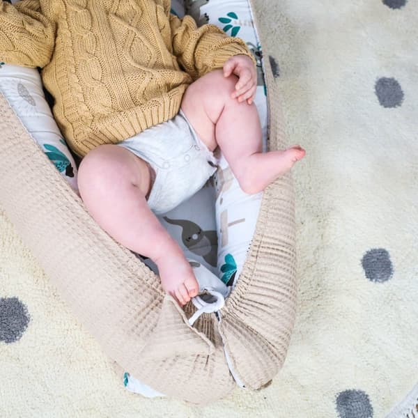 Babynest newborn baby bumper 90x50 cm - kokong Handgjord dubbelsidig bomullsvåffla med babynest Africa beige