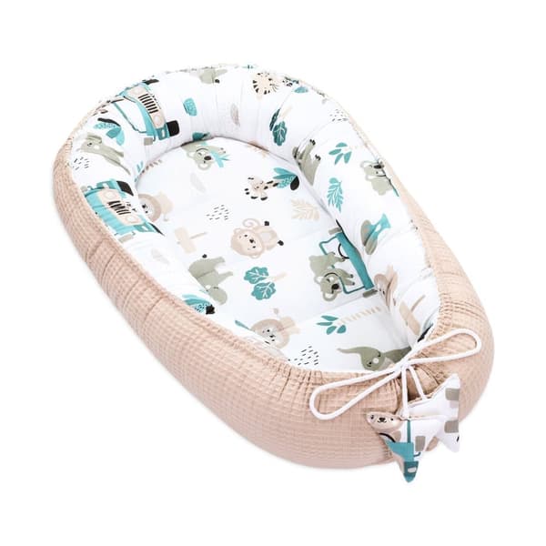 Babynest newborn baby bumper 90x50 cm - kokong Handgjord dubbelsidig bomullsvåffla med babynest Africa beige
