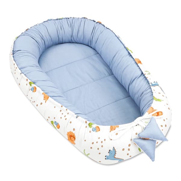 Babynest kokong nyfödd 90 x 50 cm - Handgjort mysbo babynest tillverkat av dinosaurieblå bomull