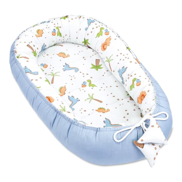 Babynest kokong nyfödd 90 x 50 cm - Handgjort mysbo babynest tillverkat av dinosaurieblå bomull