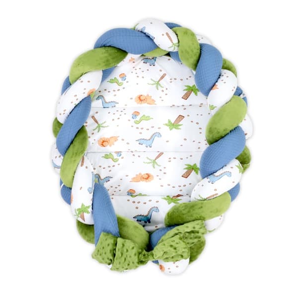 Babynest nyfödd babynest - mysbo med flätad kudde hopfällbar set tvåsidig babynest babysäng 75x45 cm, dinosaurie