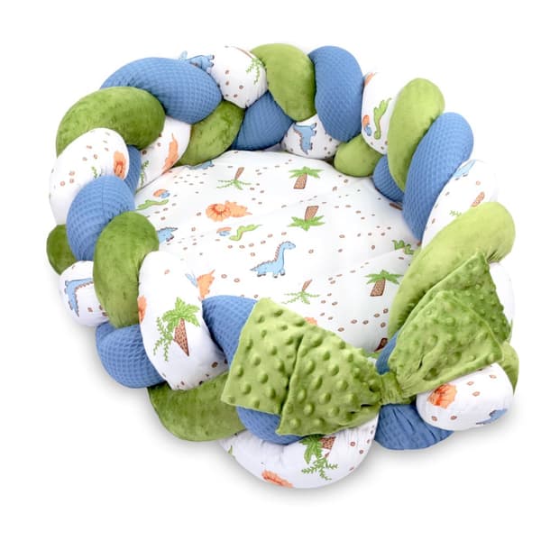 Babynest nyfödd babynest - mysbo med flätad kudde hopfällbar set tvåsidig babynest babysäng 75x45 cm, dinosaurie