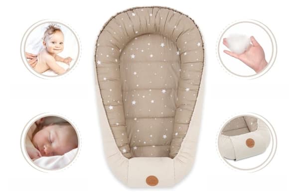 Babynest nyföddsbo baby 90 x 50 cm - kokong handgjord dubbelsidig gjord av våffelpiké bomull slummer sun