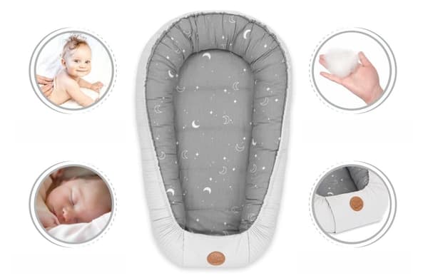 Babynest nyföddsbo baby 90 x 50 cm - kokong handgjord dubbelsidig gjord av våffelpiké bomull slummer sun