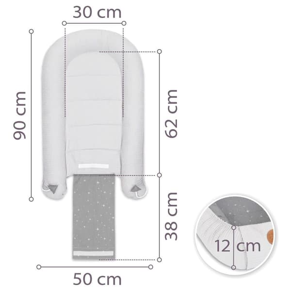 Babynest nyföddsbo baby 90 x 50 cm - kokong handgjord dubbelsidig gjord av våffelpiké bomull slummer sun