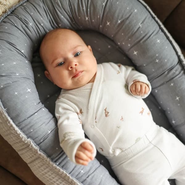 Babynest nyföddsbo baby 90 x 50 cm - kokong handgjord dubbelsidig gjord av våffelpiké bomull slummer sun