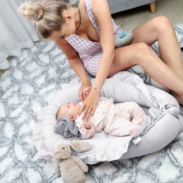 Vauvanpesä kookoni vastasyntynyt 90 x 50 cm - Käsintehty pehmopesä vauvan pesä puuvillasta
