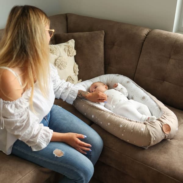 Vauvanpesä kookoni vastasyntynyt 90 x 50 cm - Käsintehty pehmopesä vauvan pesä puuvillasta
