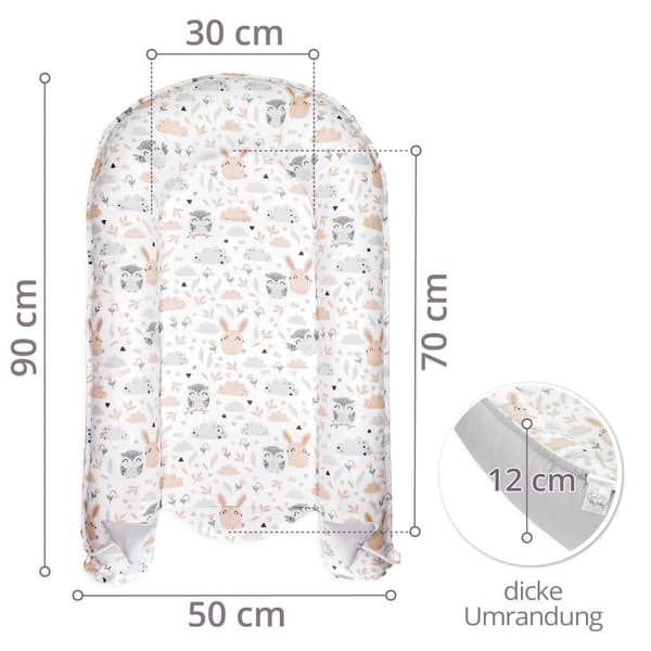 Babynest kokong nyfödd 90 x 50 cm - Handgjort mysbo babynest av bomullsugglor ljusgrå