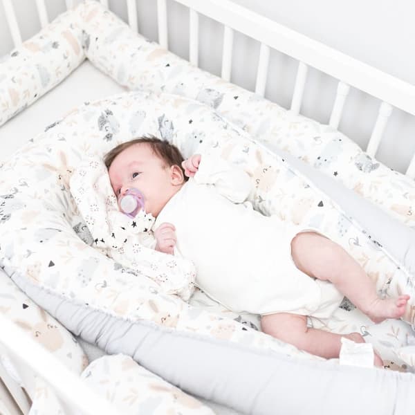 Babynest kokong nyfödd 90 x 50 cm - Handgjort mysbo babynest av bomullsugglor ljusgrå