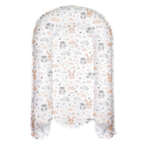 Babynest kokong nyfödd 90 x 50 cm - Handgjort mysbo babynest av bomullsugglor ljusgrå