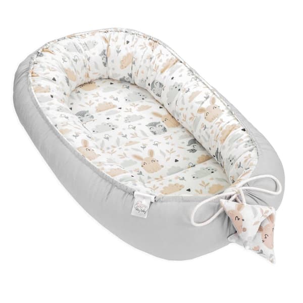 Babynest kokong nyfödd 90 x 50 cm - Handgjort mysbo babynest av bomullsugglor ljusgrå