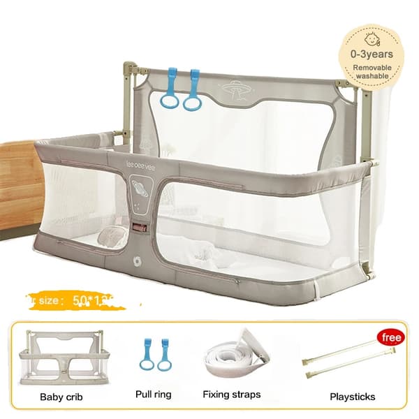 Babysäkerhetsbäddbarriär, Spjälsängsskydd, Antifall-design, Multifunktionell,Beige