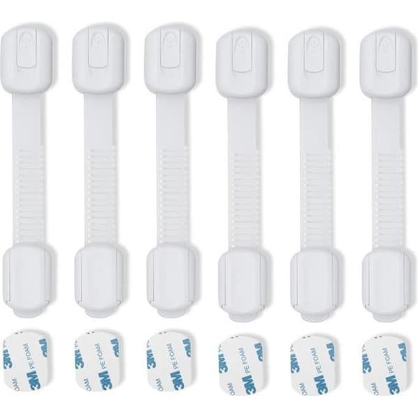 6x Multifunktionellt Baby Child Safety PVC-lås, använder 3M-lim med justerbar rem och låssystem -