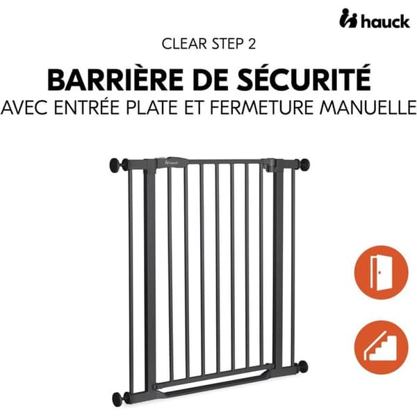 Säkerhetsgrind - Hauck - Clear Step Autoclose 2 - Grå - Ultra-Platt - Självstängande